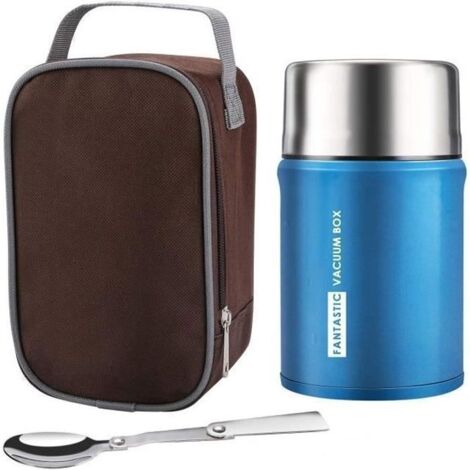 Boîtes Alimentaires Isothermes,Thermos étanche 750ML avec Cuillère Pliante en Acier Inoxydable et Sac, Contenant de