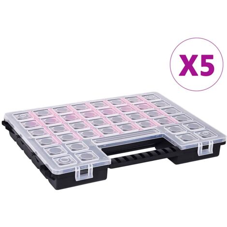 Vidaxl – Lot de 5 boîtes d'assortiment 385x283x50 mm – 27 compartiments avec séparateurs réglables – Matériau PP transparent et noir