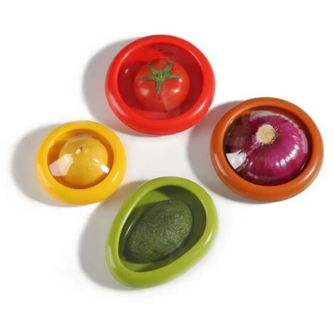 Boîtes de conservation fruits légumes hermétiques rangement réfrigérateur film transparent stockage aliments cuisine 4 pièces Jaune Rouge Vert Marron