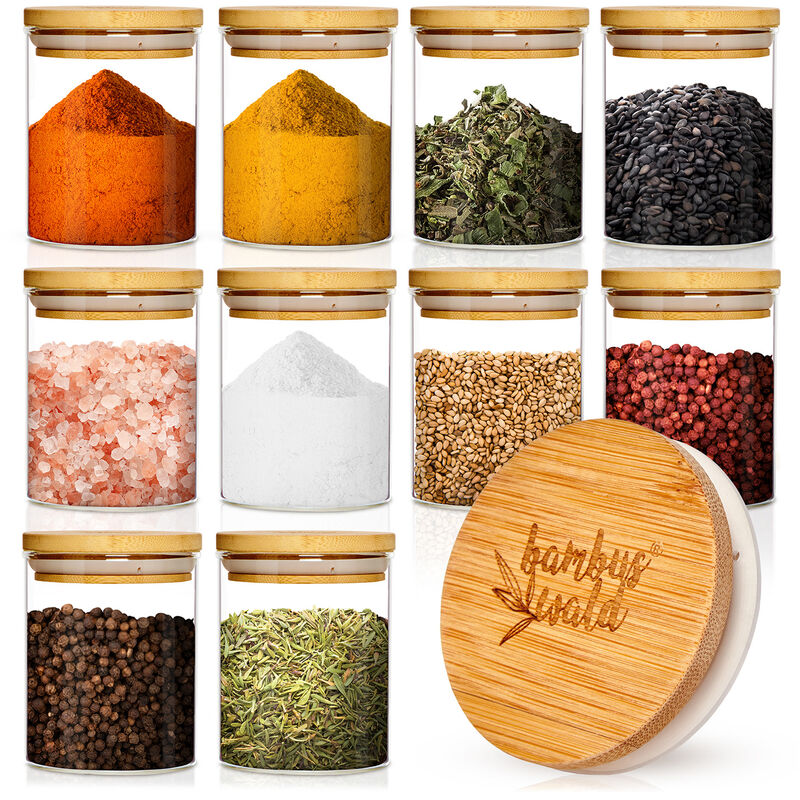 Klarstein - Boîtes de conservation bambuswald - set de 10 - capacité 150 ml - couvercle en bambou hermétique