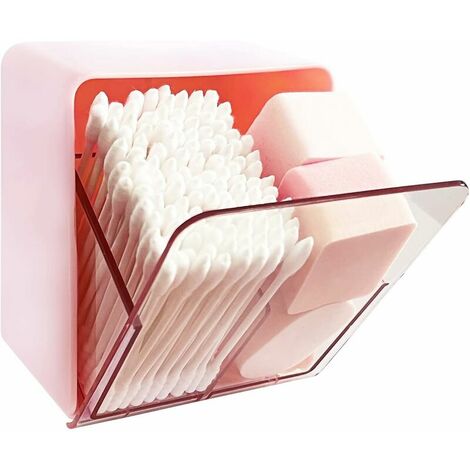 Boîtes de Holder pour boules de coton, écouvillons, ronds, fil dentaire, boîte de récipient distributeur avec 2 compartiments, organisateur de rangement pour comptoir de salle de bain rose
