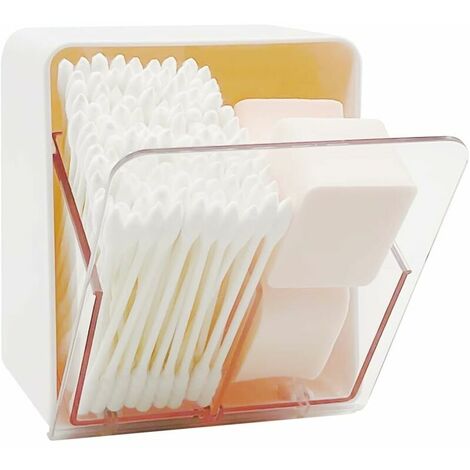 Boîtes de Holder QTip pour boules de coton, écouvillons, ronds, fil dentaire, boîte de récipient distributeur avec 2 compartiments, organisateur de rangement pour comptoir de salle de bain, blanc long