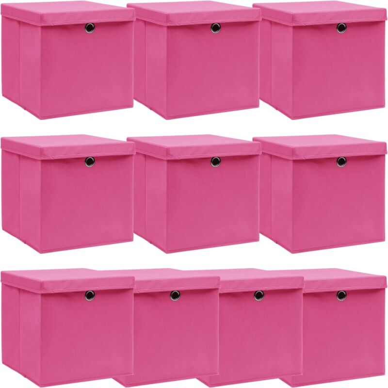 Boîtes de rangement avec couvercles 10pcs Rose 32x32x32cm Tissu Vidaxl