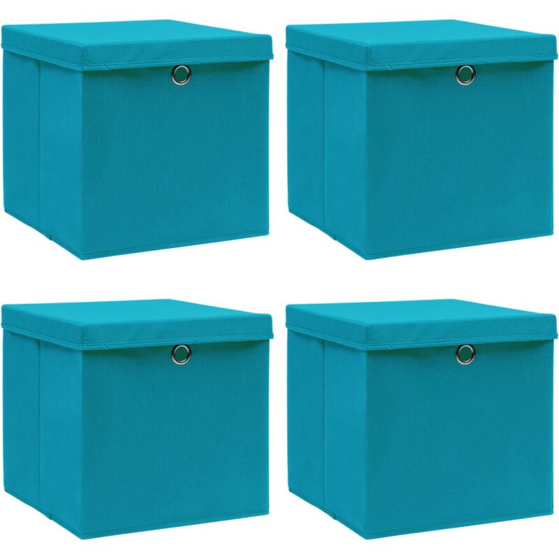 Boîtes de rangement et couvercles 4 pcs Bleu 32x32x32 cm Tissu