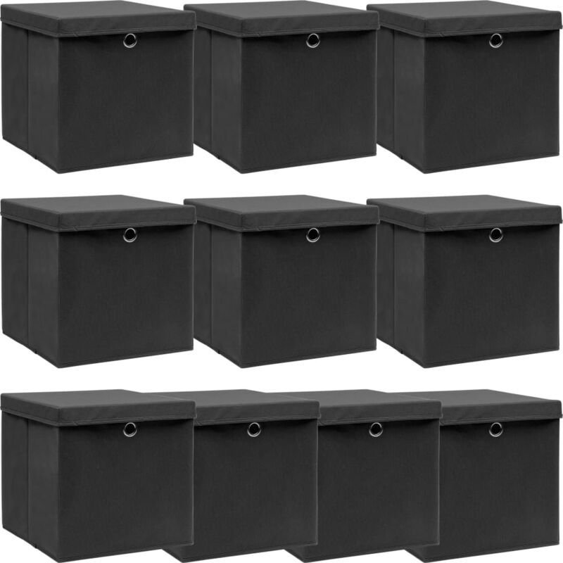 Boîtes de rangement avec couvercle 10 pcs Noir 32x32x32cm Tissu Vidaxl