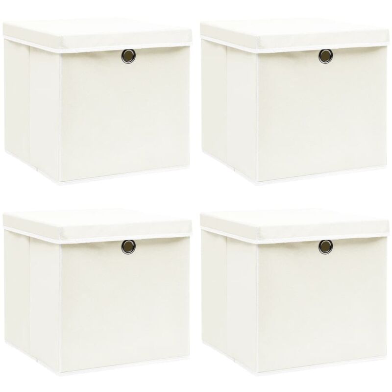 Boîtes de rangement avec couvercles 4pcs Blanc 32x32x32cm Tissu