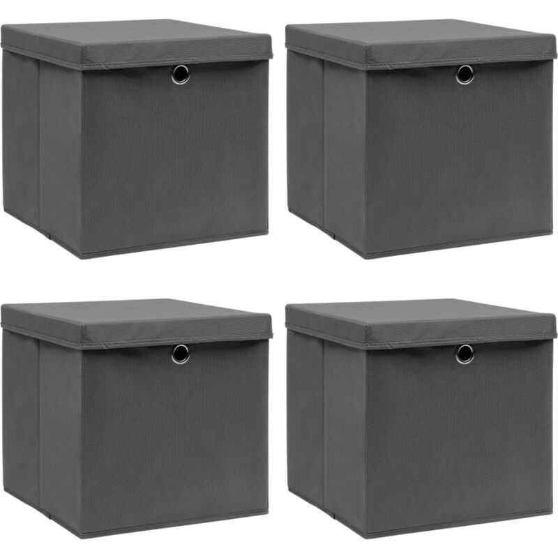Boîtes de rangement avec couvercle 4 pcs Gris 32x32x32 cm Tissu Vidaxl
