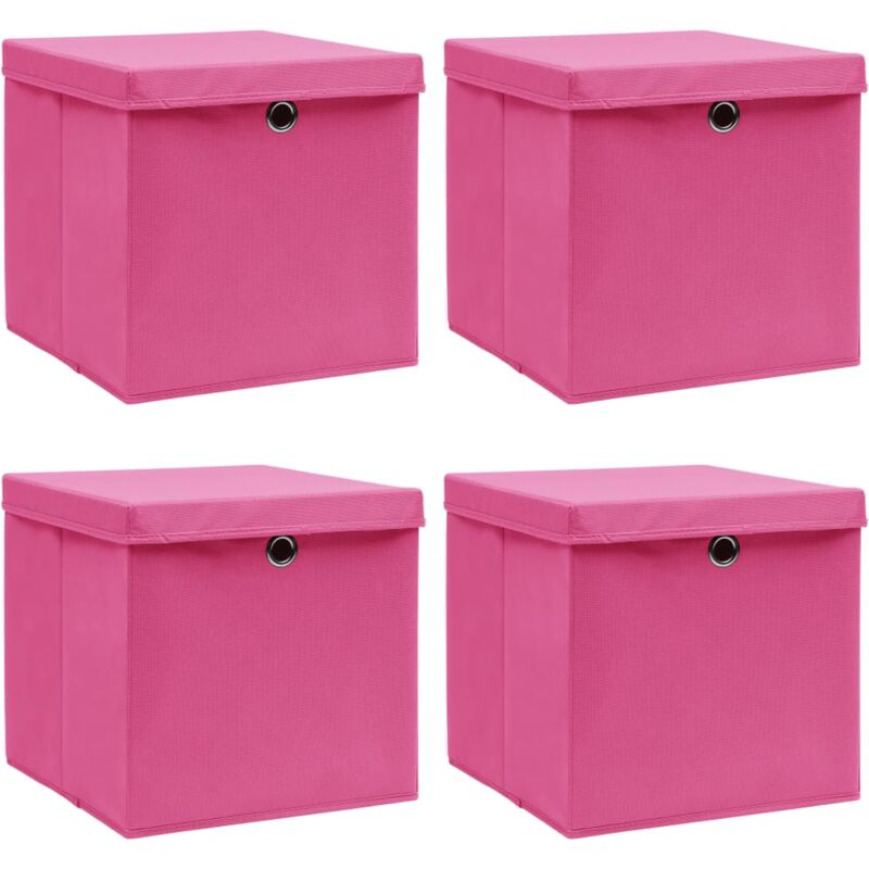 Boîtes de rangement avec couvercles 4 pcs Rose 32x32x32cm Tissu Vidaxl