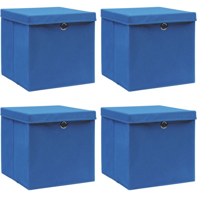 Boîtes de rangement avec couvercle 4 pcs Bleu 32x32x32 cm Tissu Vidaxl