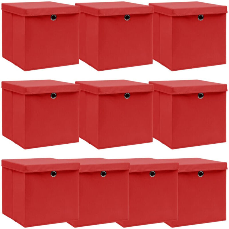 Boîtes de rangement et couvercles 10 pcs Rouge 32x32x32cm Tissu Vidaxl