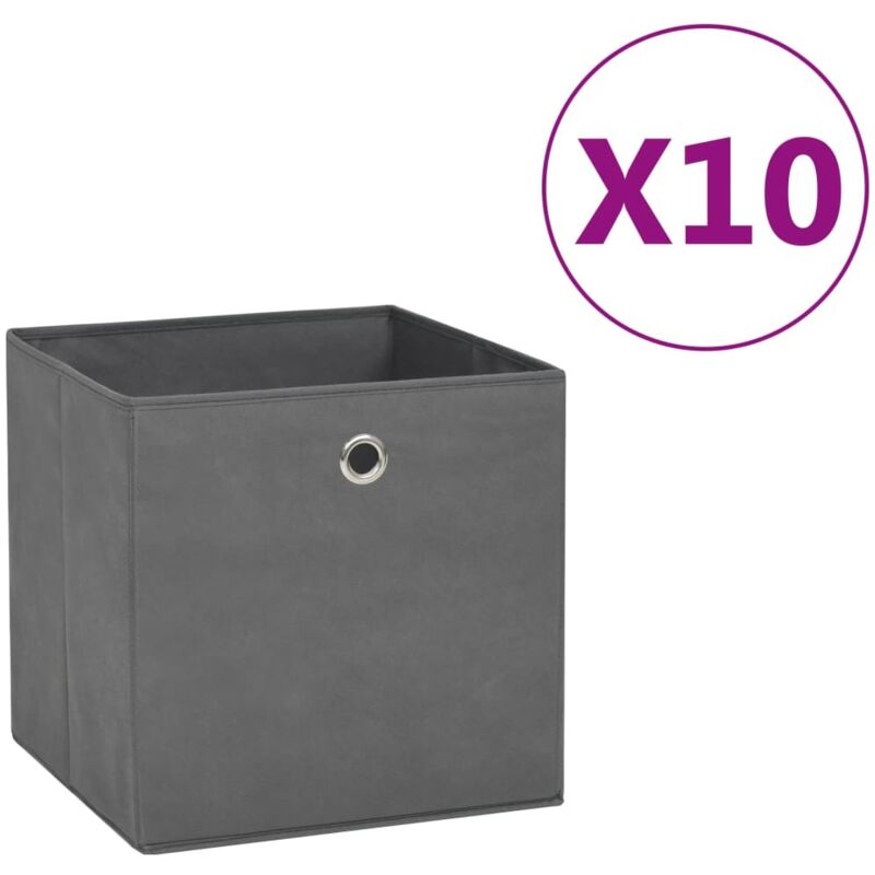 Torana - Boîtes de rangement 10 pcs Tissu intissé 28x28x28 cm Gris