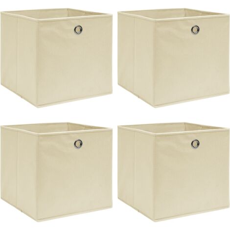 Boîtes de rangement 4 pcs, Coffre de rangement, Meuble de rangement Crème 32x32x32 cm Tissu -ASAF82742 DESIGN IN