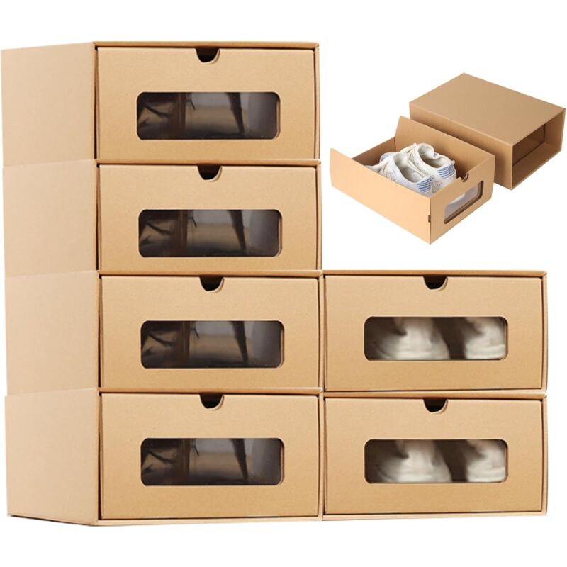XVX - Boîtes de Rangement à Chaussures 6PCS Boîtes de Chaussures empilables Cardboard Boîtes de Rangement en Carton Durable Diroir Diroir Boîtes de