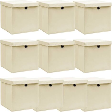 Boîtes de rangement à couvercles 10 pcs-Coffre de rangement-Stockage Rangement Crème 32x32x32 cm Tissu 368191
