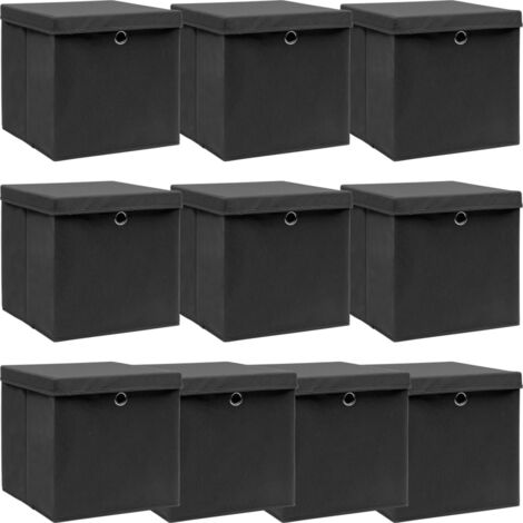 Boîtes de rangement avec couvercle 10 pcs Noir 32x32x32cm Tissu CFW87502