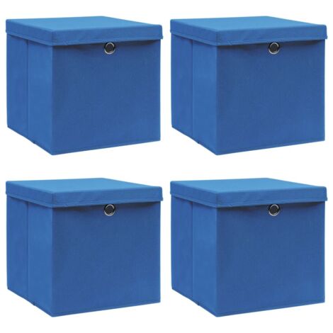 Boîtes de rangement avec couvercle 4 pcs-Coffre de rangement-Stockage Rangement Bleu 32x32x32 cm Tissu 453223