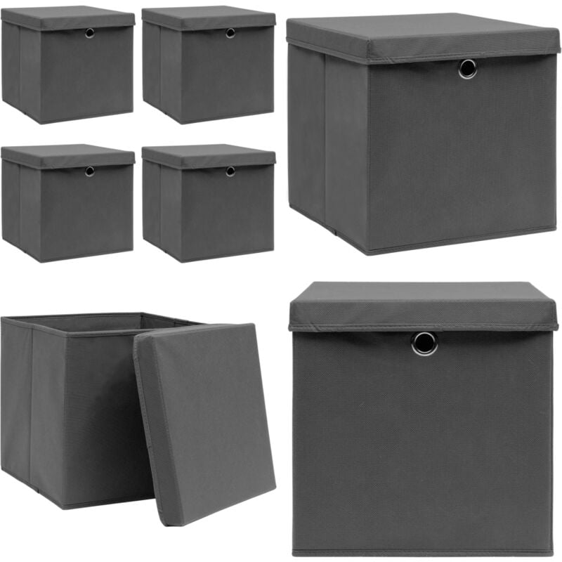 Boîtes de rangement avec couvercle 4 pcs Gris 32x32x32 cm Tissu - boîte de rangement - boîtes de rangement - Home & Living - Gris