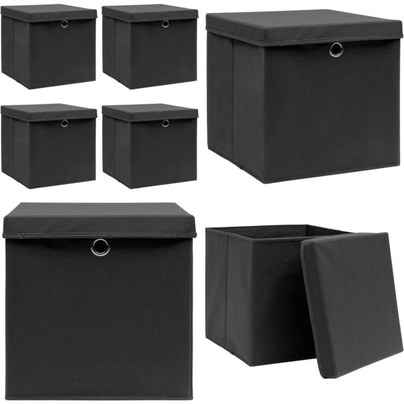 Boîtes de rangement avec couvercle 4 pcs Noir 32x32x32 cm Tissu - boîte de rangement - boîtes de rangement - Home & Living - Noir