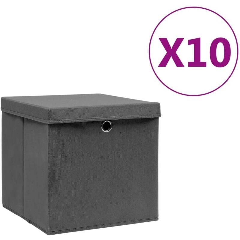 Vidaxl - Boîtes de rangement avec couvercles 10 pcs 28x28x28 cm Gris