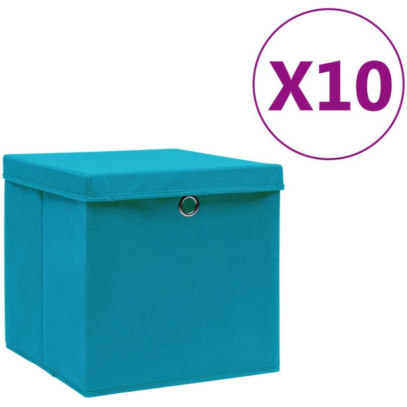 Boîtes de rangement avec couvercles 10pcs 28x28x28cm Bleu azuré