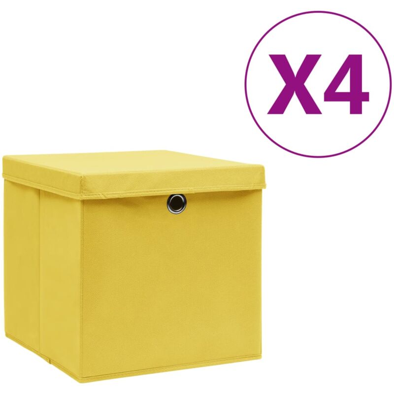 Boîtes de rangement avec couvercles 4 pcs 28x28x28 cm Jaune