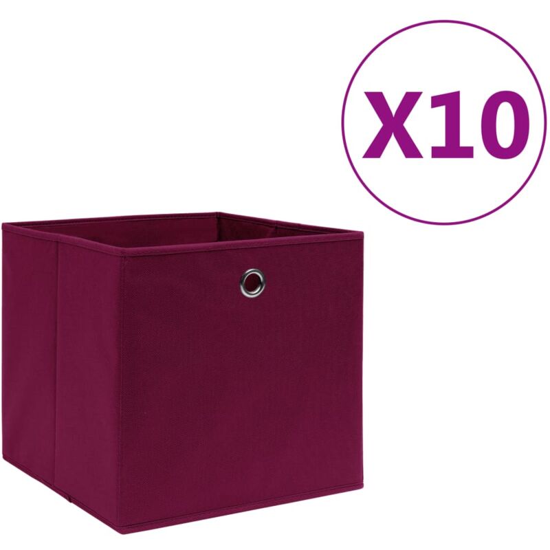 Boîtes de rangement 10 pcs Tissu intissé 28x28x28cm Rouge foncé Vidaxl