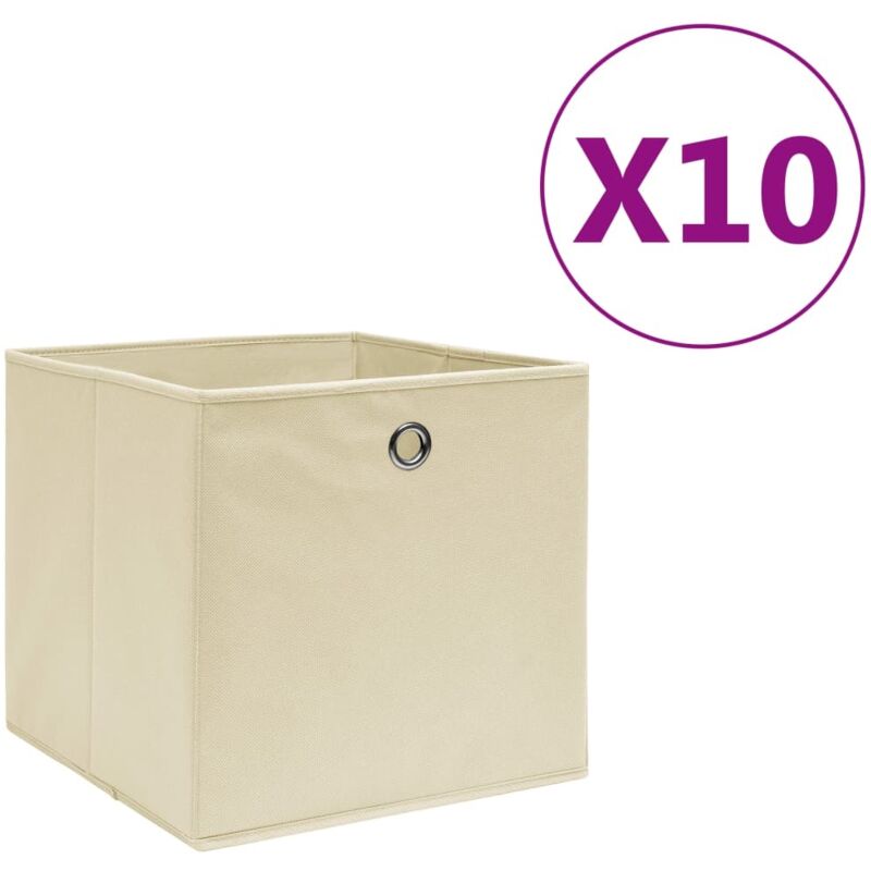 Boîtes de rangement 10 pcs Tissu intissé 28x28x28 cm Crème