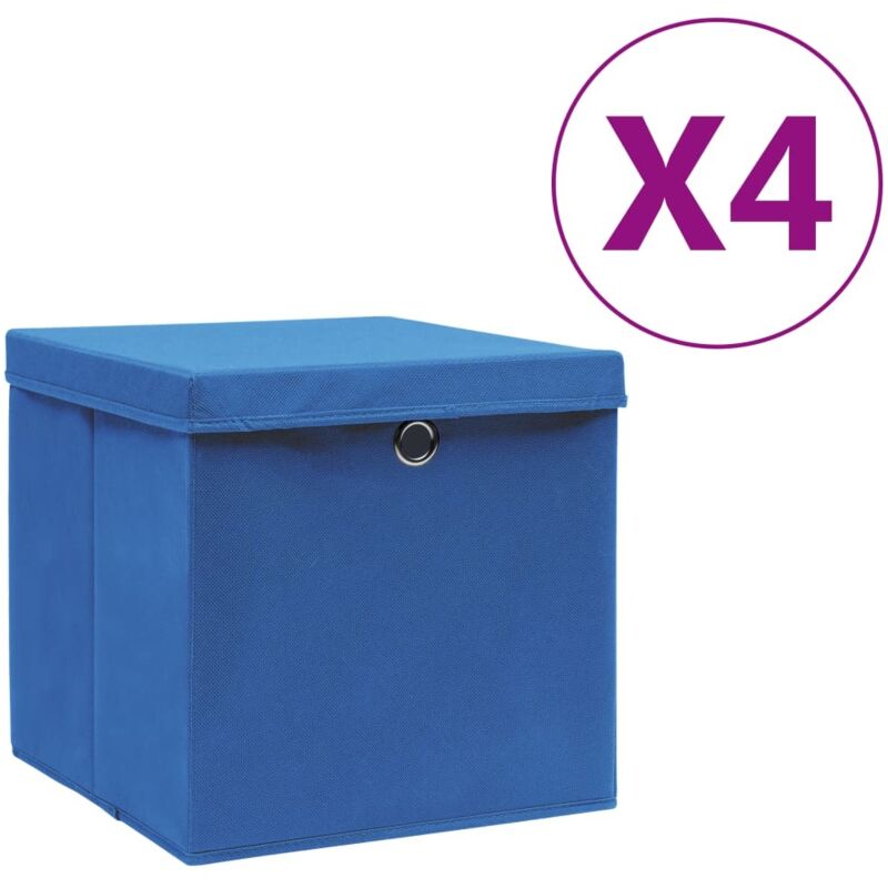 Boîtes de rangement avec couvercles 4 pcs 28x28x28 cm Bleu