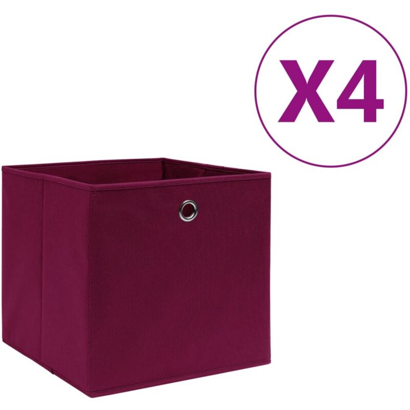 Boîtes de rangement 4 pcs Tissu intissé 28x28x28 cm Rouge foncé Vidaxl