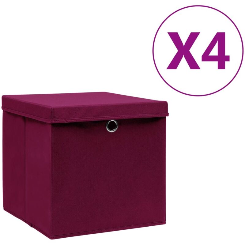 Boîtes de rangement avec couvercles 4pcs 28x28x28cm Rouge foncé Vidaxl