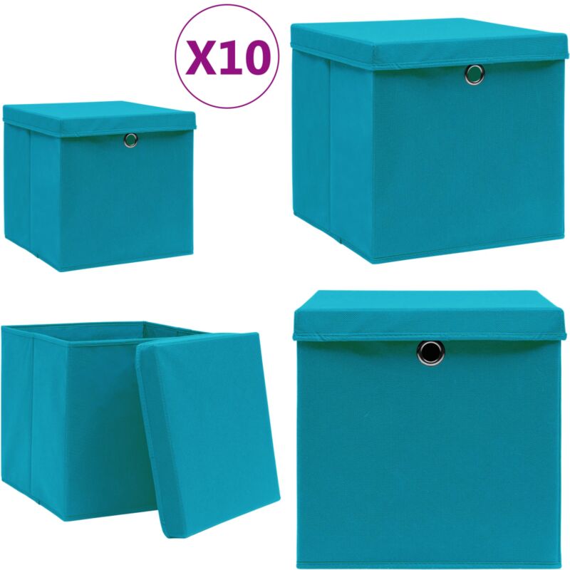Boîtes de rangement avec couvercles 10pcs 28x28x28cm Bleu azuré - boîte de rangement - boîtes de rangement - Home & Living - Bleu