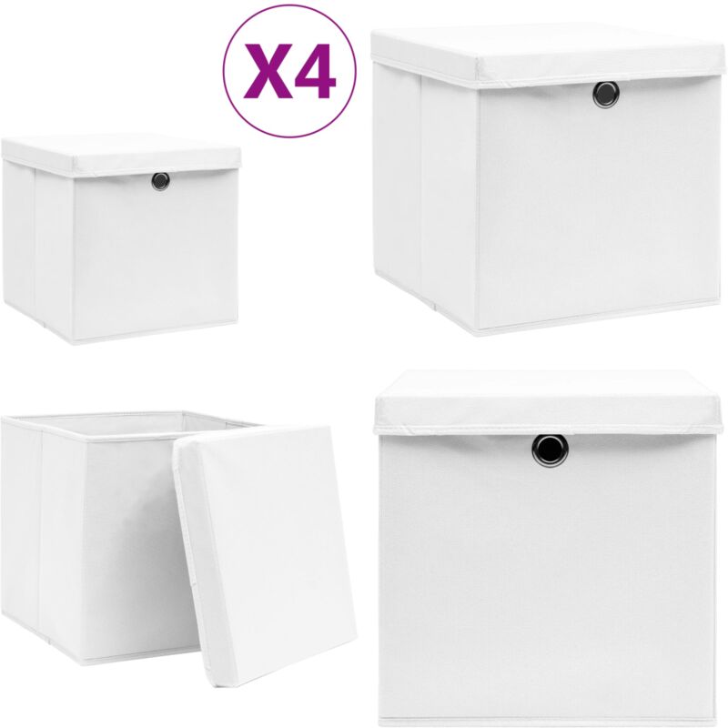 Boîtes de rangement avec couvercles 4 pcs 28x28x28 cm Blanc - boîte de rangement - boîtes de rangement - Home & Living - Blanc
