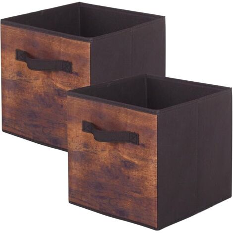 Boîtes de rangement, boîtes de rangement en tissu pliables et tiroirs de rangement en tissu pour placards et rangements pour jouets, lot de 2 (grain de bois Vintage)