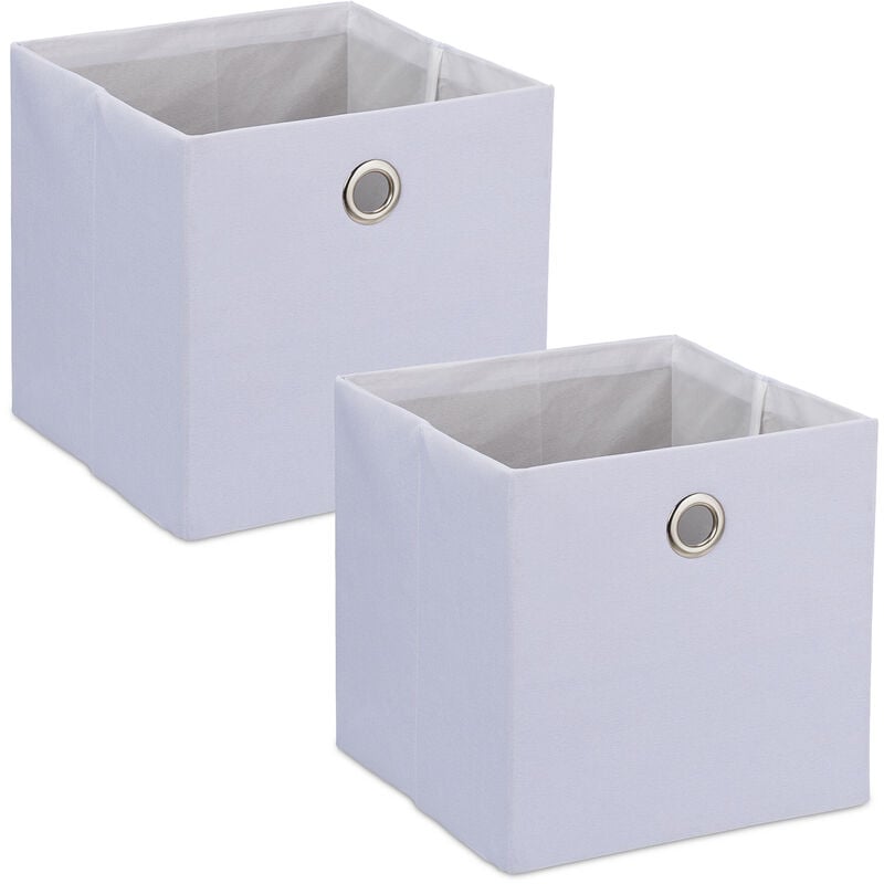 Boîtes de rangement, caisses en tissu, lot de 2, HxLxP : 30,5 x 30,5 x 30,5 cm, bacs pliables, blanc - Relaxdays