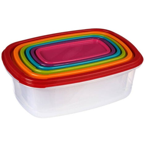 EDM Lot de 6 boîtes alimentaires empilables en plastique - Multicolore - L 25,5 x l 19,9 x H 9 cm - Livraison gratuite