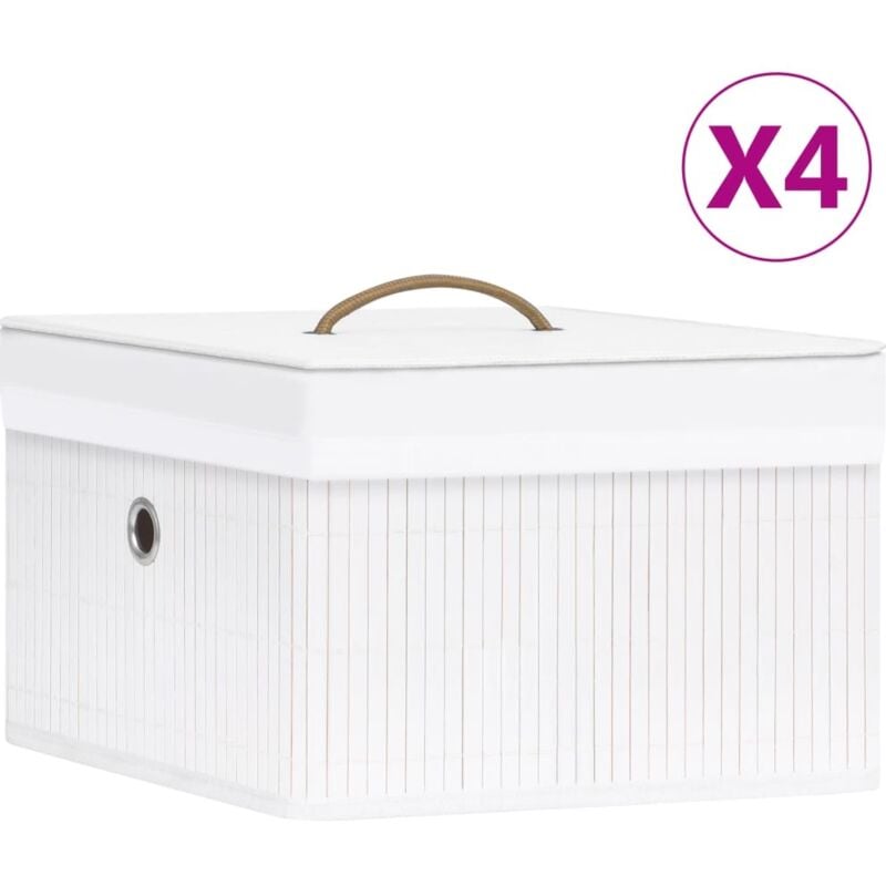 Boîtes de rangement en bambou 4 pcs Blanc Vidaxl
