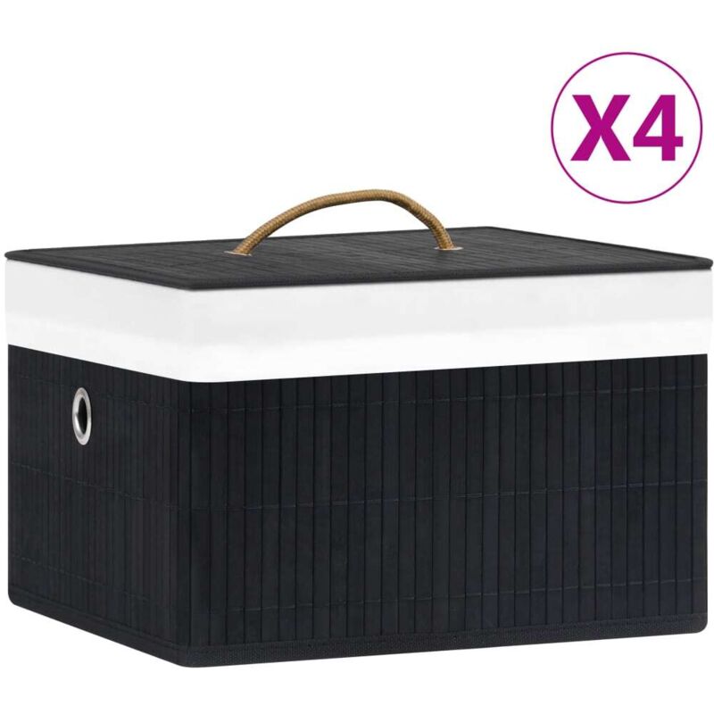 Boîtes de rangement en bambou 4 pcs Noir Vidaxl
