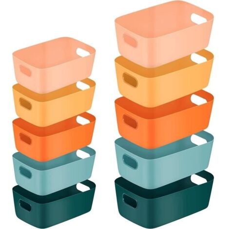 Boîtes de Rangement en Plastique,10Pcs Organiseur Panier de Rangement, Plusieurs Couleurs Paniers de Rangement Pour Cuisine, Bureau