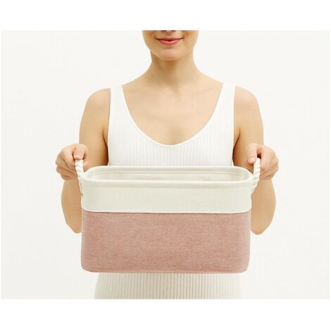 Boîtes de rangement en tissu doux, multi-tailles, paniers contenants rectangulaires pour étagère, armoire, jouets et vêtements, 31 x 21 x 16 cm, rose et blanc (petit, 1 paquet)