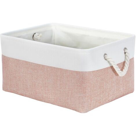 Boîtes de rangement en tissu souple, conteneurs rectangulaires multi-tailles pour étagère, garde-robe, jouets et vêtements, 41x31x18 cm, rose et blanc (Grand, 1 pack)