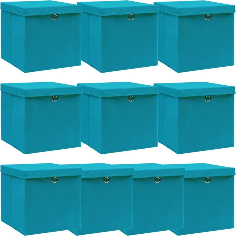 Boîtes de rangement et couvercles 10 pcs Bleu 32x32x32 cm Tissu CFW48946