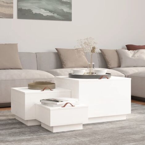 Boîtes de rangement et couvercles 3pcs Blanc Bois massif de pin vidaXL