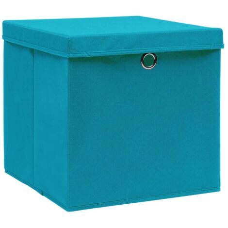 Boîtes de rangement et couvercles 4 pcs Bleu 32x32x32 cm Tissu CFW989191
