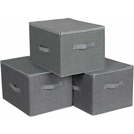 Boîtes de rangement grises pliables avec poignées et couvercle - L40 x H25 cm - CaliCosy - Gris