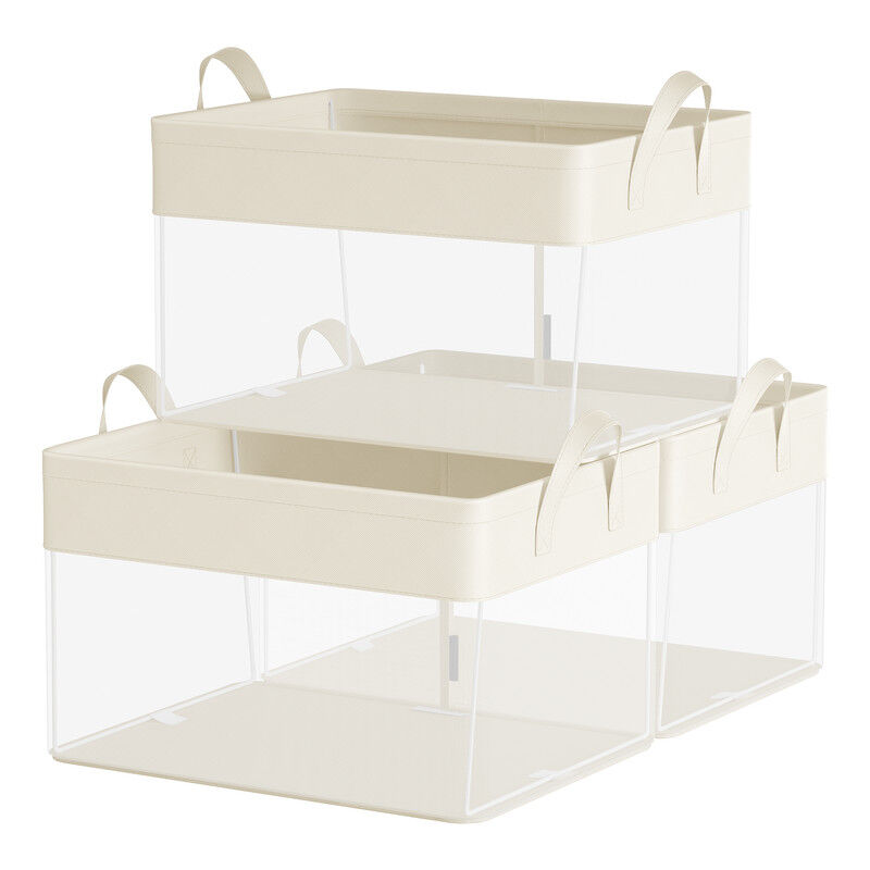 Boîtes de Rangement, Lot de 3, Panier de Rangement, Taille Moyenne, en Tissu, Pliable, Filet de Nylon Transparent, 40 x 30 x 25 cm, Poignées, pour
