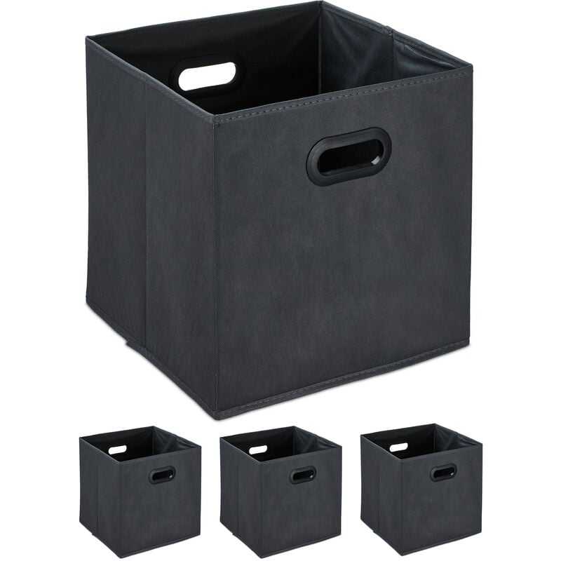 Boîtes de rangement, lot de 4, caisses pliables, poignées, HxLxP: 32 x 33 x 33 cm, tissu non tissé, anthracite - Relaxdays