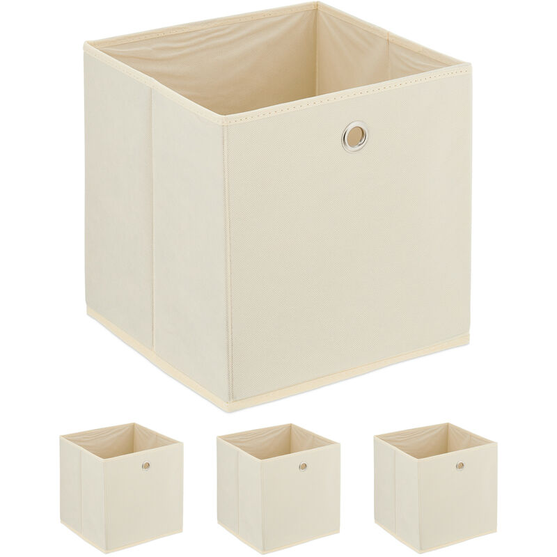Boîtes de rangement, lot de 4, pliables, h x l x p : 30 x 30 x 30 cm, œillet, caisses pliables, beige - Relaxdays