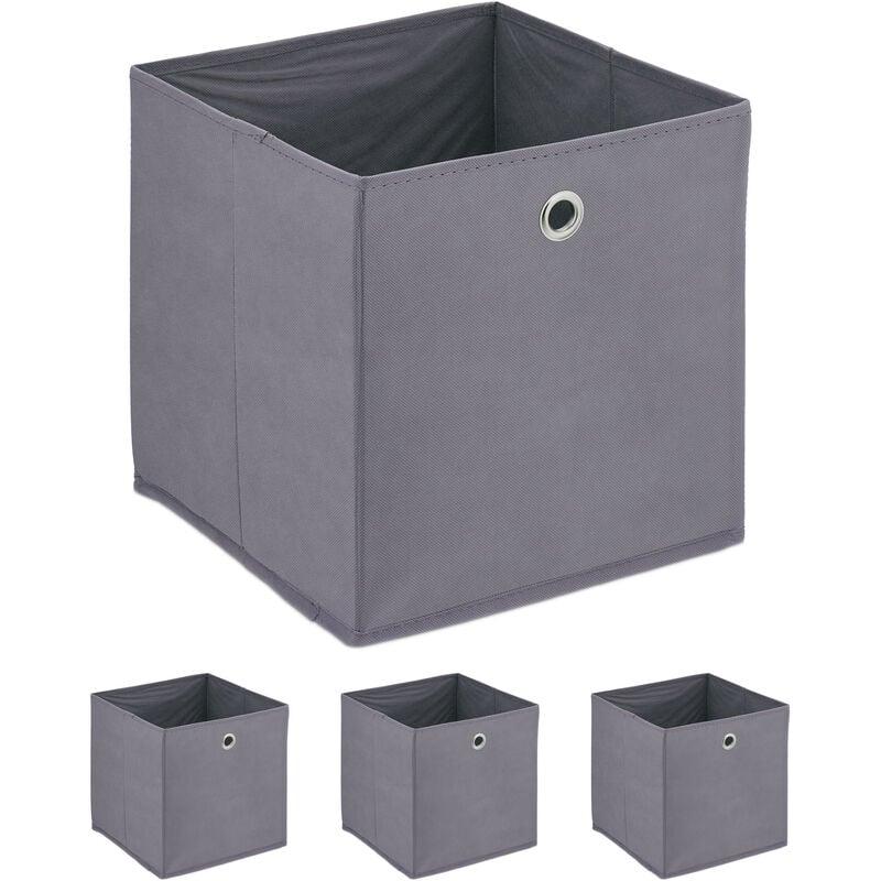 Boîtes de rangement, lot de 4, pliables, h x l x p : 30 x 30 x 30 cm, œillet, caisses pliables, gris - Relaxdays