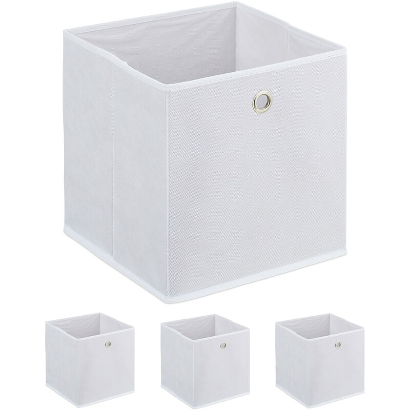 Relaxdays - Boîtes de rangement, lot de 4, pliables, HxLxP: 30x30x30 cm, caisses en tissu avec œillets, ouvertes, blanc