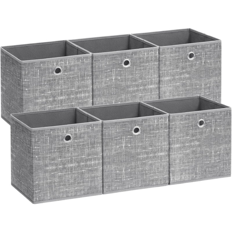 Boîtes de Rangement, Lot de 6, Coffres de Rangement en Tissu Non-Tissé avec Poignée, 33 x 33 x 33 cm, Cubes, pour Étagère, Pliables, Rangement de